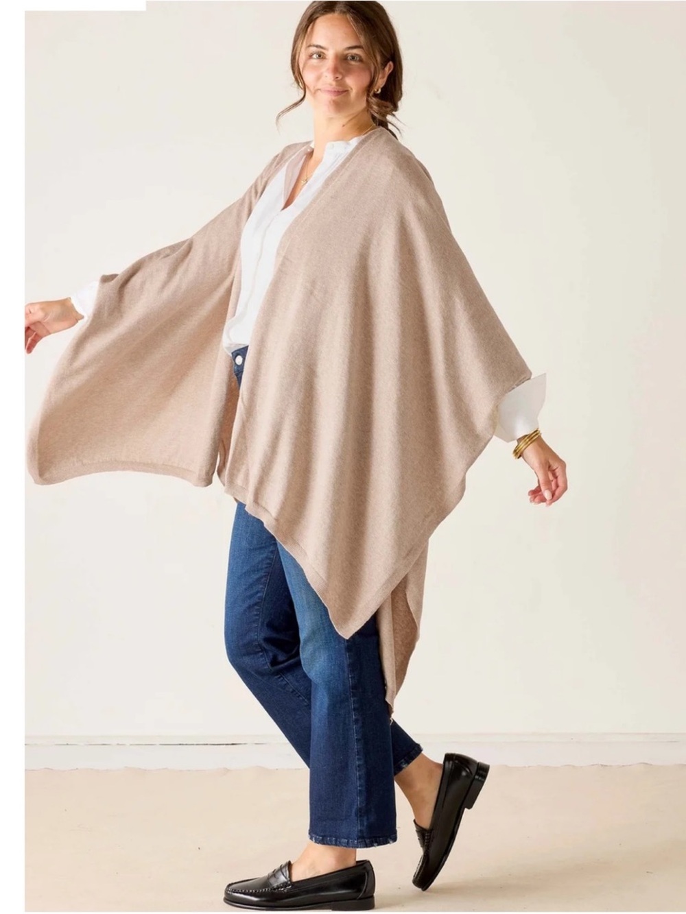 Mersea Charleston Travel Wrap Poncho Shawal Wrap O/S Beige Cream Cashmere blend